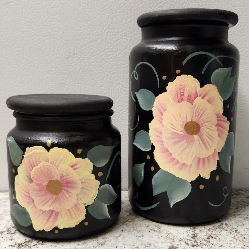 Decorative Hand painted glass canisters